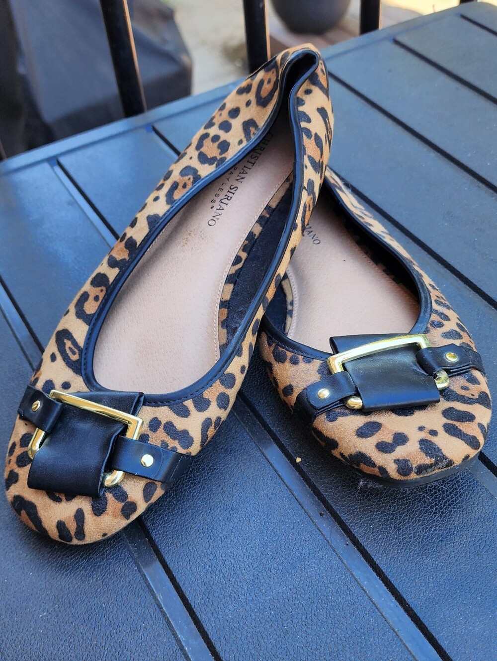 Leopard Print Ballet Flats with Gold Accent
